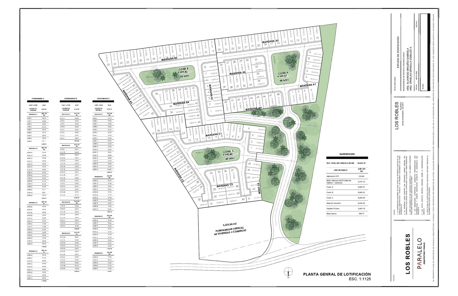 Plano de lotificación de Los Robles Residencial, Bucerías Nayarit
